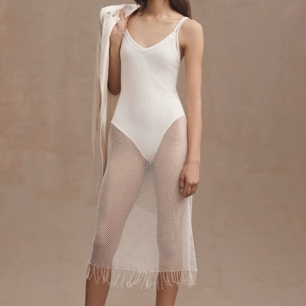 BHLDN Mae Fringe Mesh Midi Dress